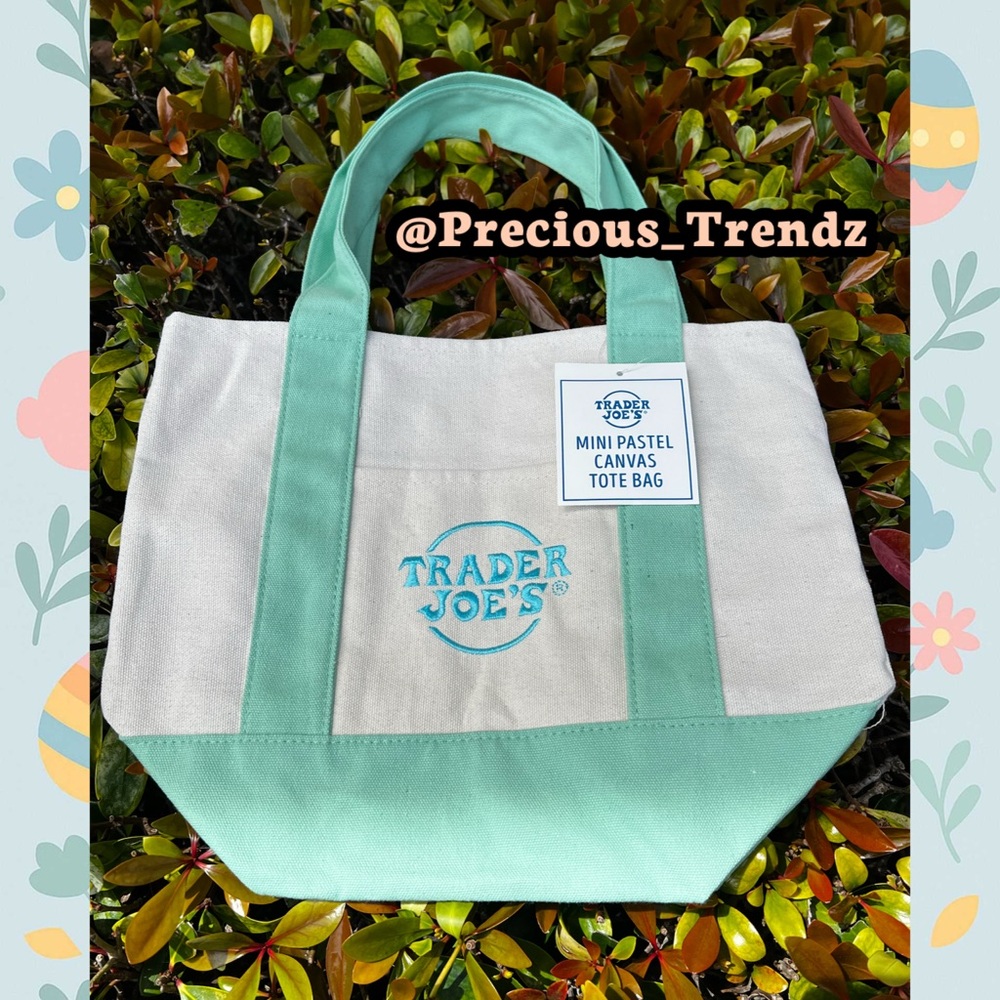 Trader Joeโs Mini Pastel Canvas Tote Bag Mint Green 1PC - Picture 1 of 2